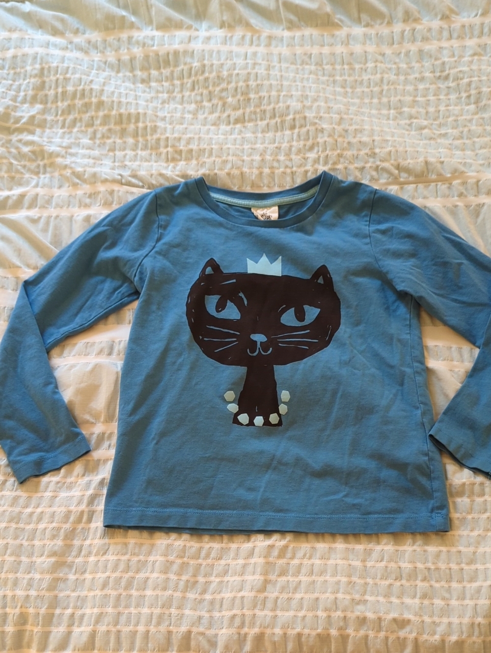 Mini Boden Blue Long-Sleeve Tee With Cat Queen Graphic, Girls' 7-8Y